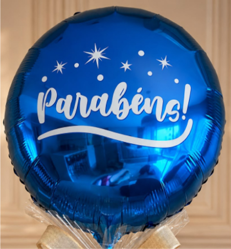 Balão azul metalizado Parabéns