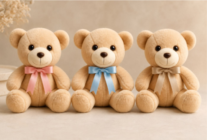 Urso articulado antialergênico laço azul/bege/rosa 25cm